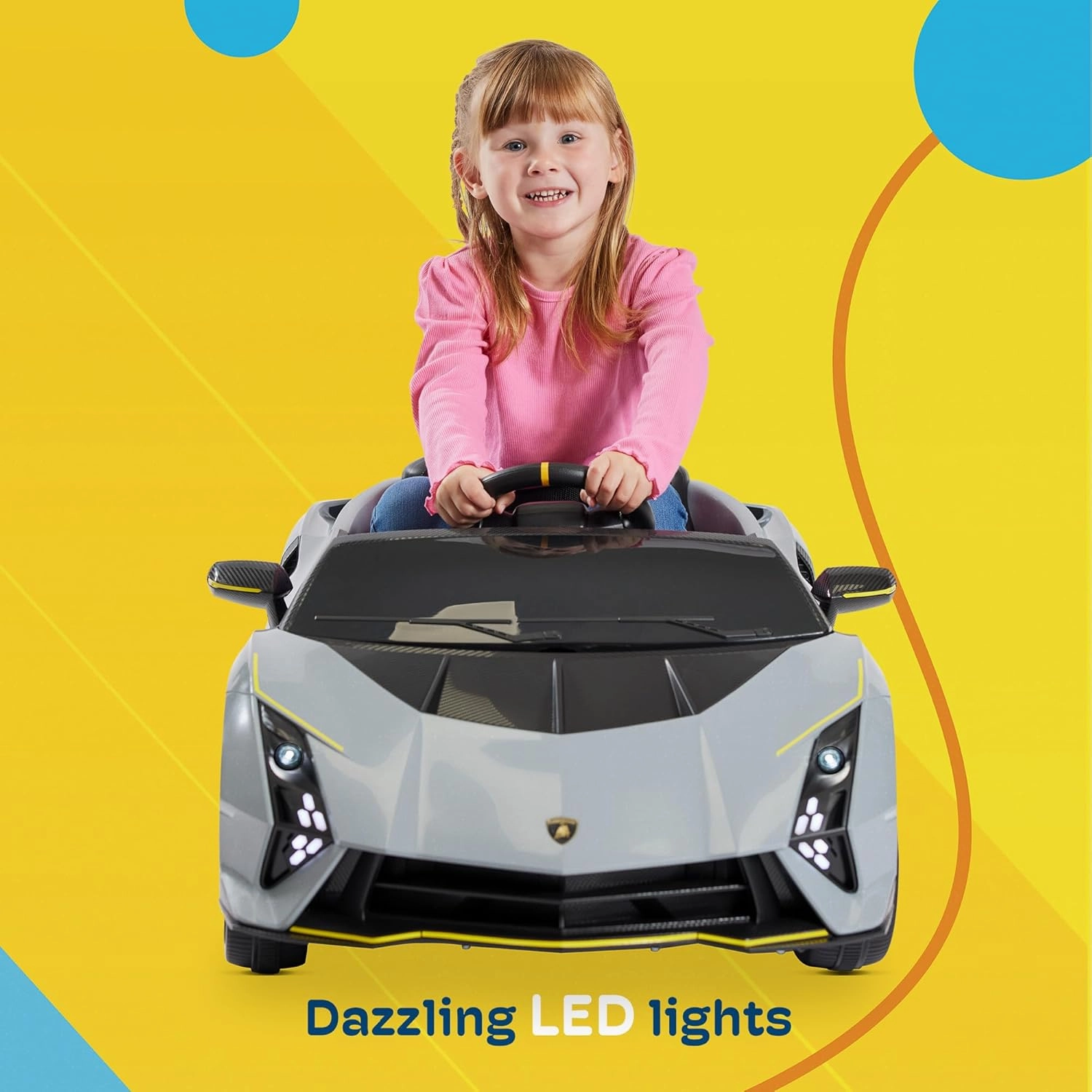 Kidzone 12v Ride On Car, Licensed Lamborghini Autentica Limited Edition Electric Vehicle Toy for Kids & Toddler, Battery Powered Sports Car w/2 Speed, 4 Motors, Parent Control, Spring Suspension -Gray