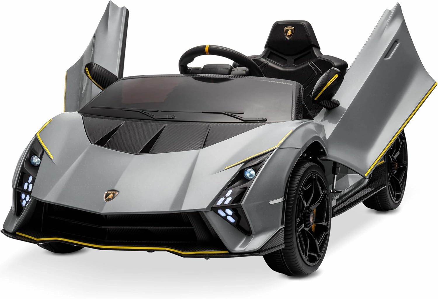 Kidzone 12v Ride On Car, Licensed Lamborghini Autentica Limited Edition Electric Vehicle Toy for Kids & Toddler, Battery Powered Sports Car w/2 Speed, 4 Motors, Parent Control, Spring Suspension -Gray