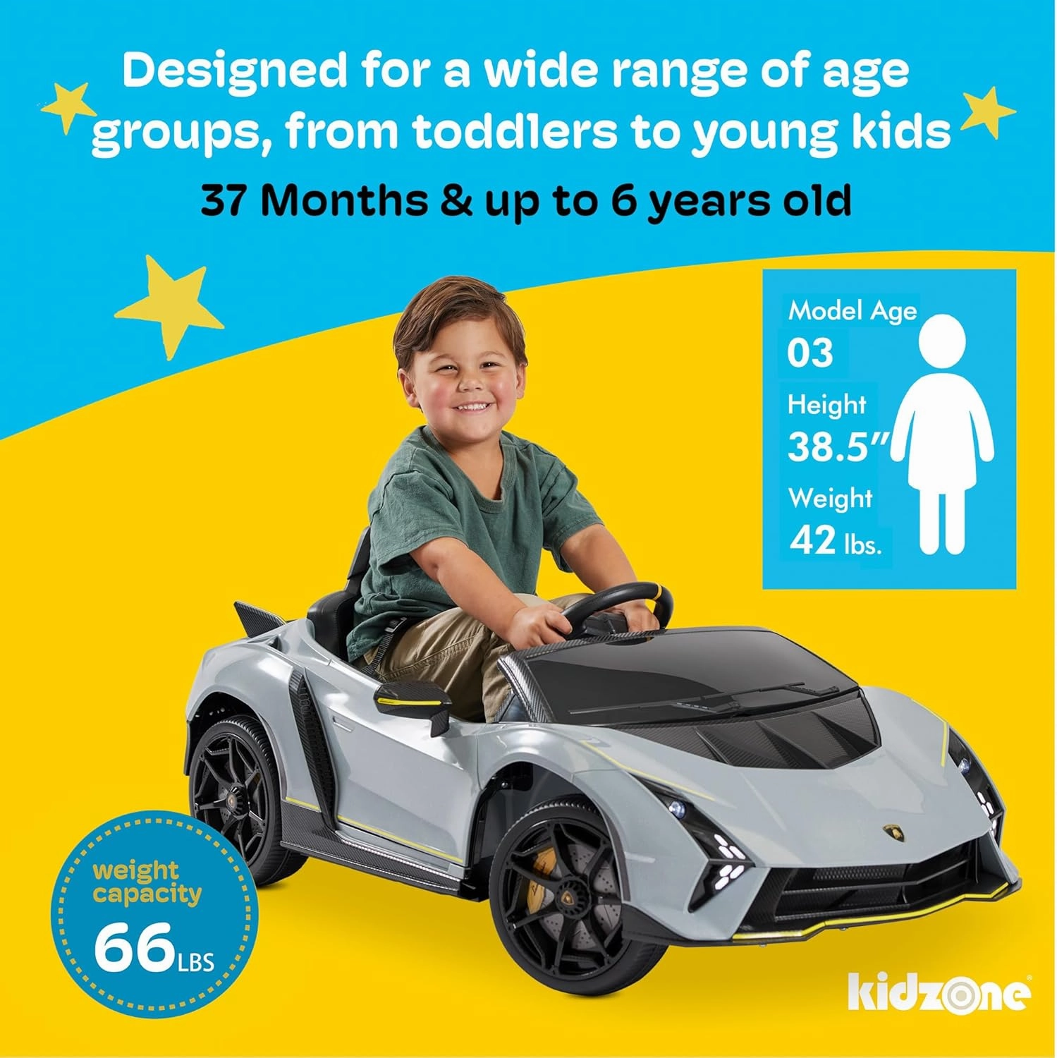 Kidzone 12v Ride On Car, Licensed Lamborghini Autentica Limited Edition Electric Vehicle Toy for Kids & Toddler, Battery Powered Sports Car w/2 Speed, 4 Motors, Parent Control, Spring Suspension -Gray