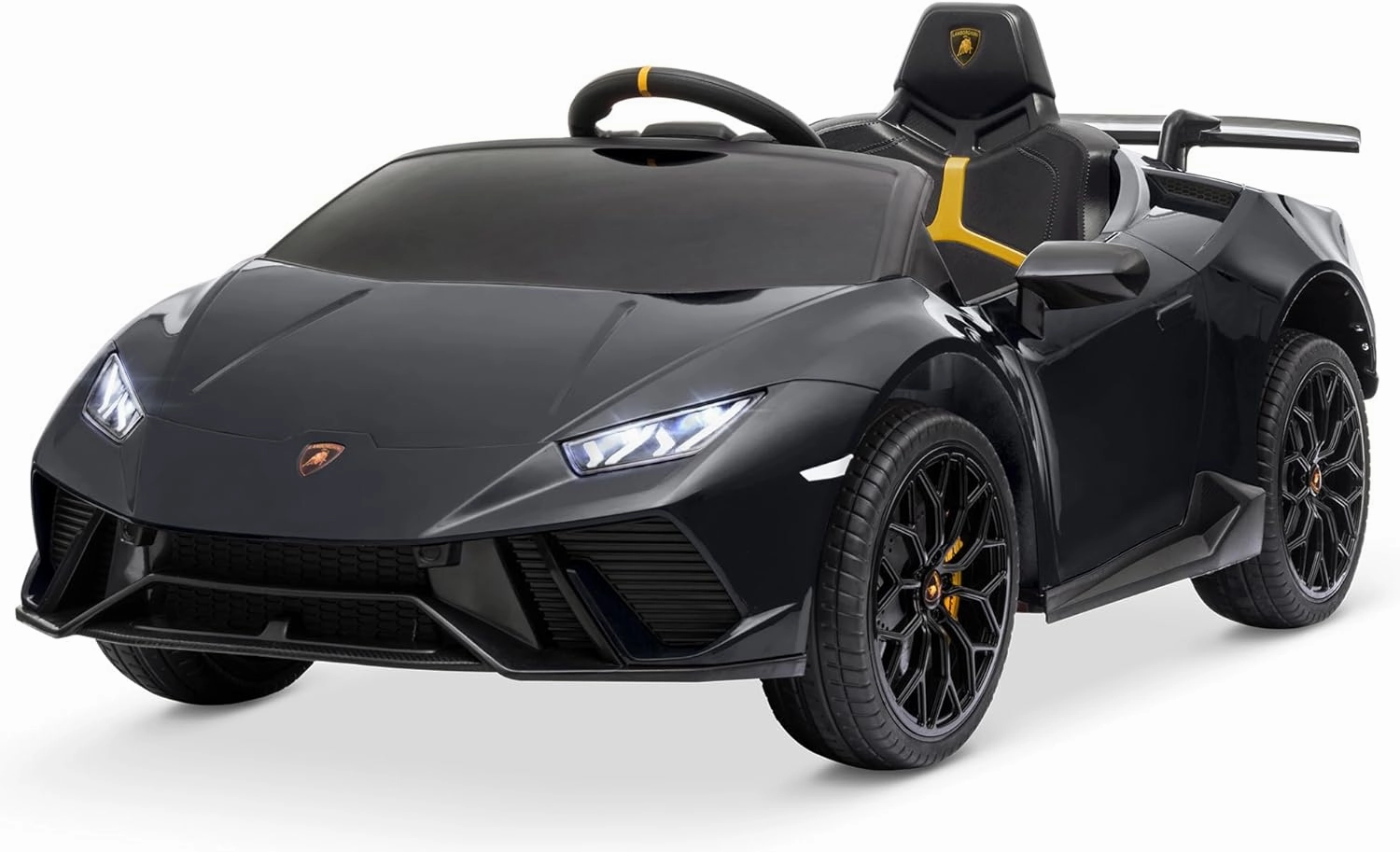Kidzone Kids 12V Licensed Lamborghini Huracan Ride On Car Battery Powered Electric Vehicle Toy with 2 Speeds, 4-Wheel Drive, Suspension System, 2.4G Remote Parent Control, MP3, LED Headlights - Black