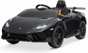 Kidzone Kids 12V Licensed Lamborghini Huracan Ride On Car Battery Powered Electric Vehicle Toy with 2 Speeds, 4-Wheel Drive, Suspension System, 2.4G Remote Parent Control, MP3, LED Headlights - Black