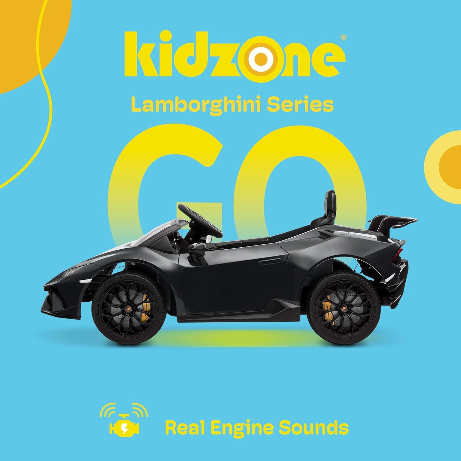 Kidzone Kids 12V Licensed Lamborghini Huracan Ride On Car Battery Powered Electric Vehicle Toy with 2 Speeds, 4-Wheel Drive, Suspension System, 2.4G Remote Parent Control, MP3, LED Headlights - Black