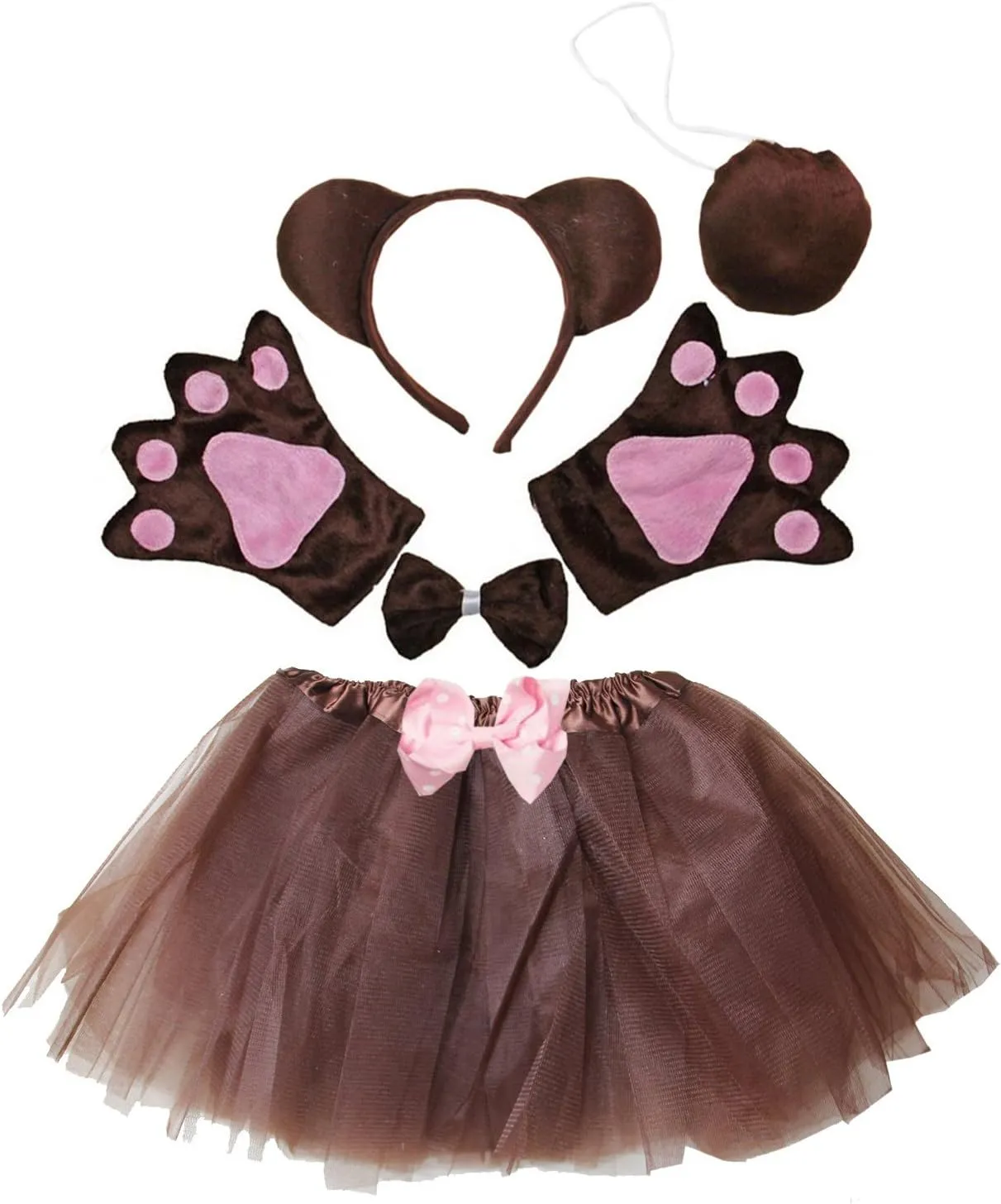 Kirei Sui Kids Animal Costume Black White Panda Tiger Monkey Bear Sheep Tutu Ear Headband Bow Tie Tail Paws Set