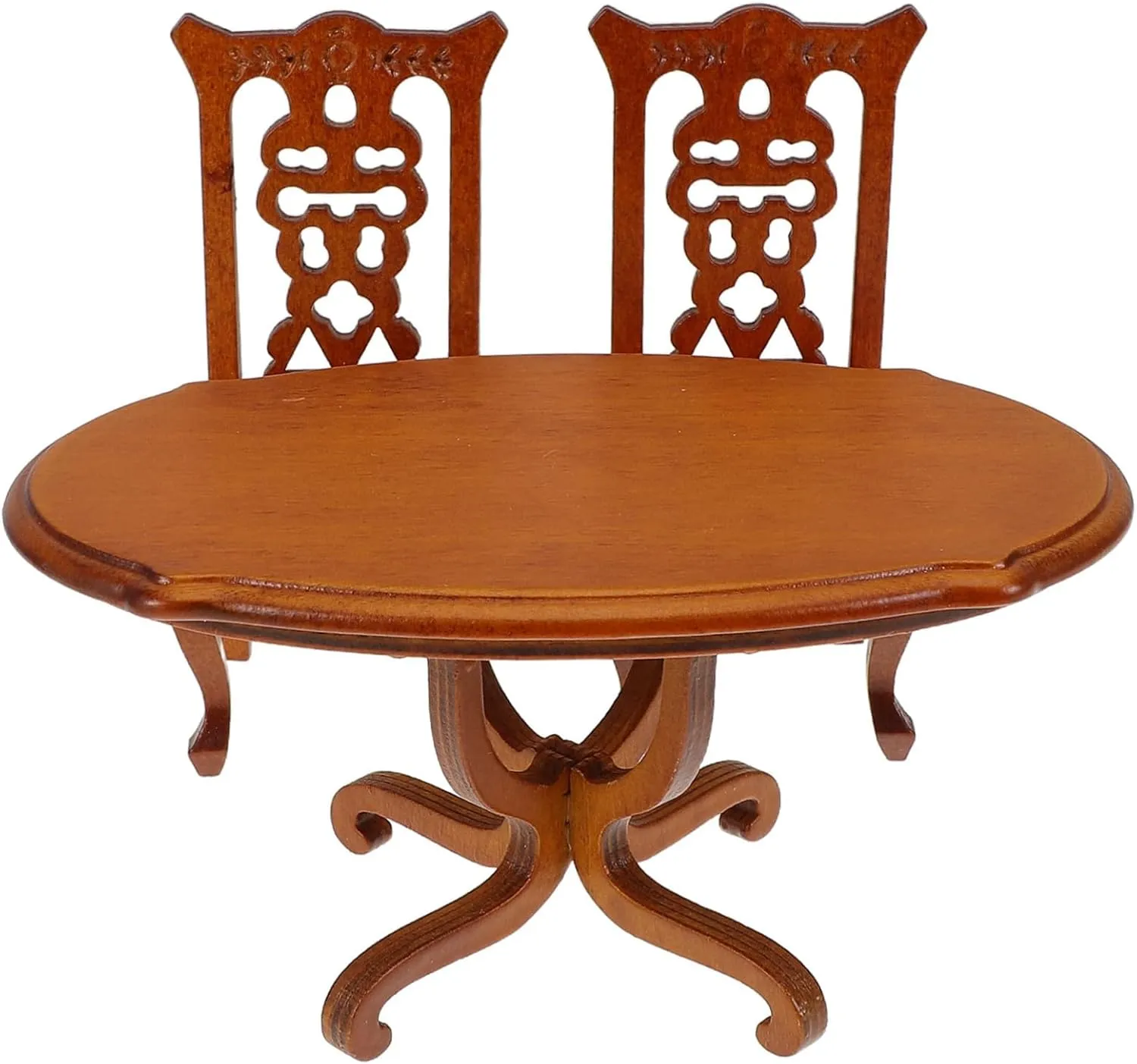 Kisangel 1 Set Oval Dining Table High Back Chairs for Creative Play Scale Kitchen Decor Accessories Space Saving Design for Dollhouse Decor