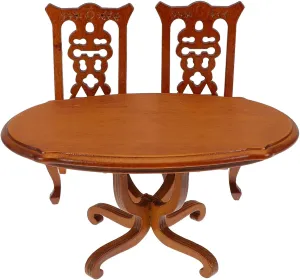 Kisangel 1 Set Oval Dining Table High Back Chairs for Creative Play Scale Kitchen Decor Accessories Space Saving Design for Dollhouse Decor