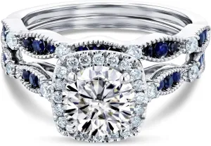 Kobelli Round Moissanite and Blue Sapphire Bridal Set (HI/VS)