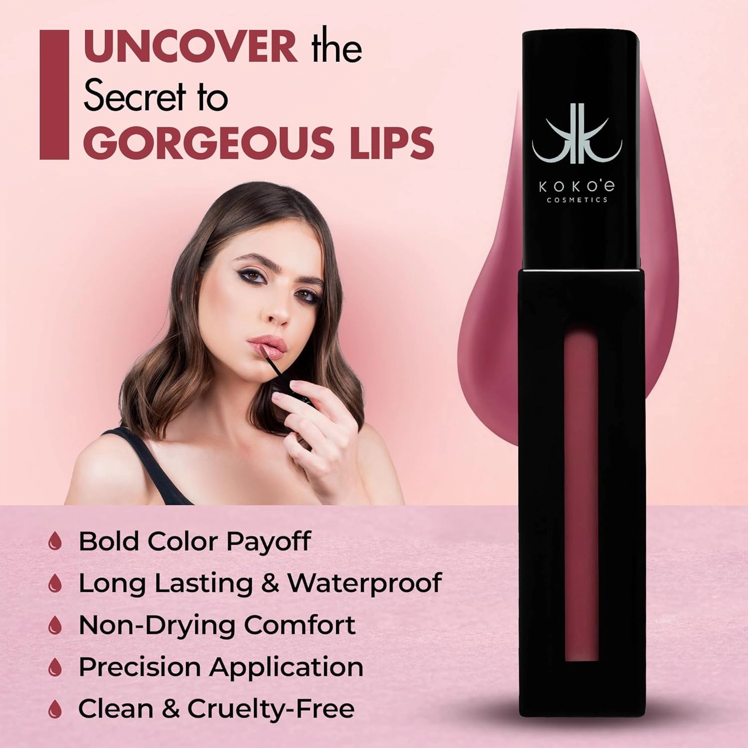 KOKO’E Cosmetics Liquid Lipstick for Women, Waterproof Lip Sticks for Girls, Ideal Long Lasting Matte Lipstick for Ladies, Perfect Lightweight Lip Stains Color Makeup (Pretty)