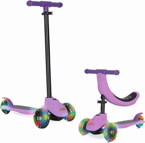 KRIDDO 3-in-1 Scooter for Kids Ages 1-5 Years Old, Folding Scooter with 3 Lighted Wheels, Wide Standing Board, Adjustable Height, Learn-to-Steer Handlebar, for Indoor and Outdoor