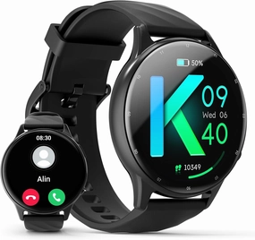 Kumi Smart Watch for Men Women, 1.39" Smartwatch for Android & iOS, Answer/Make Call, Voice Assistant, IP68 Waterproof Fitness Activity Tracker, 100  Sport Modes, Heart Rate and Sleep Monitor, Black
