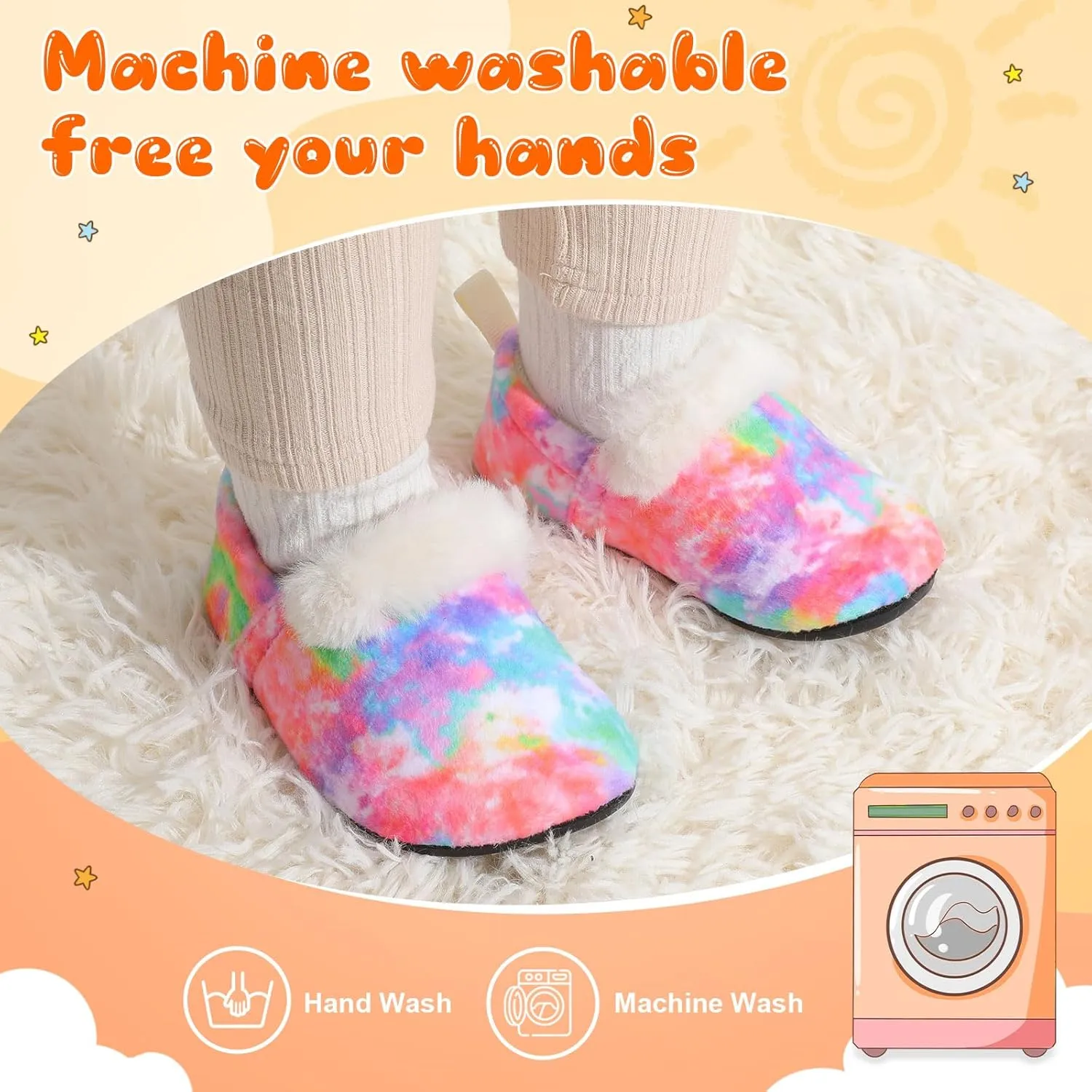 L-RUN Toddler Slippers for Girls Boys Warm House Shoes for Kids Baby Sock Shoes Non-Slip Rubber Sole Winter Home Slippers for Indoor