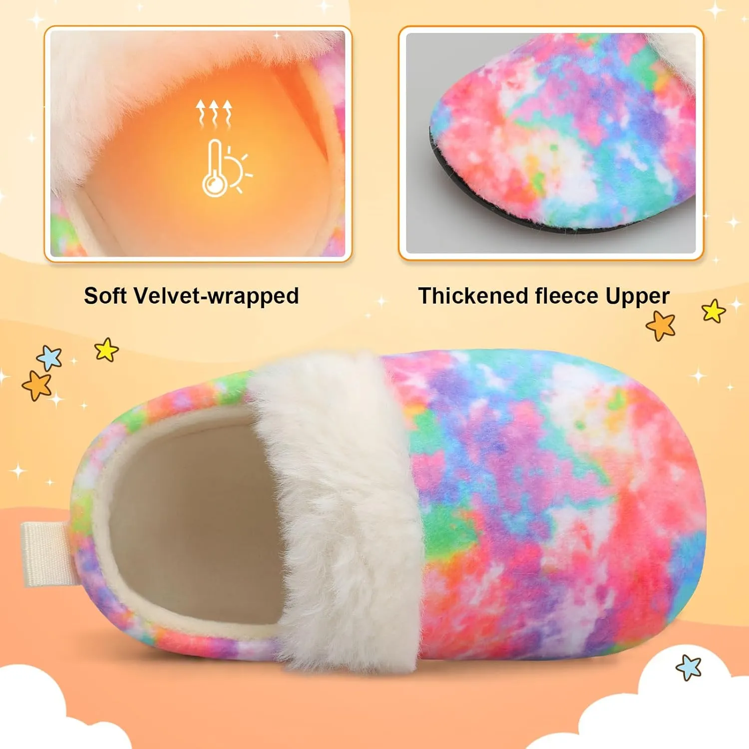 L-RUN Toddler Slippers for Girls Boys Warm House Shoes for Kids Baby Sock Shoes Non-Slip Rubber Sole Winter Home Slippers for Indoor