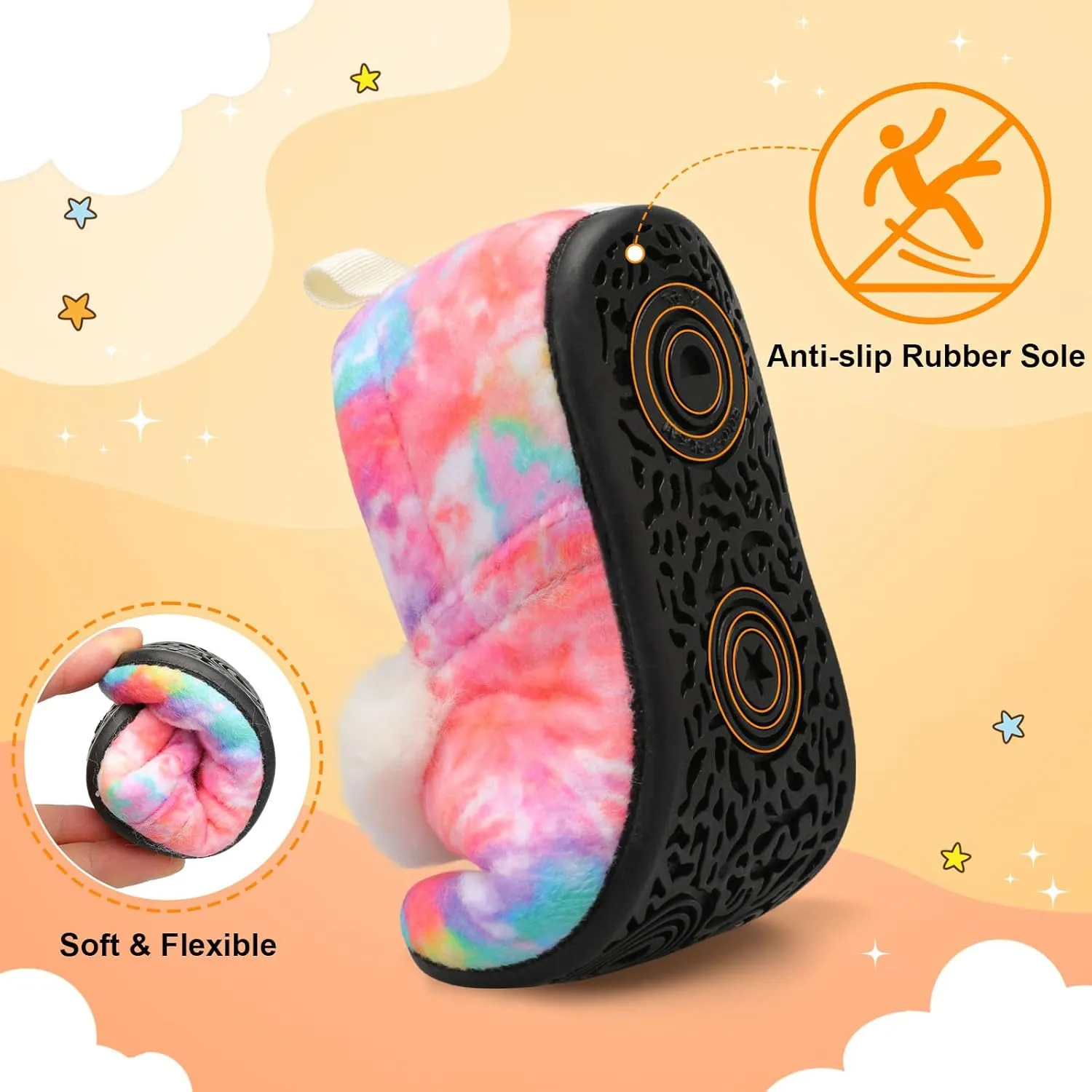 L-RUN Toddler Slippers for Girls Boys Warm House Shoes for Kids Baby Sock Shoes Non-Slip Rubber Sole Winter Home Slippers for Indoor