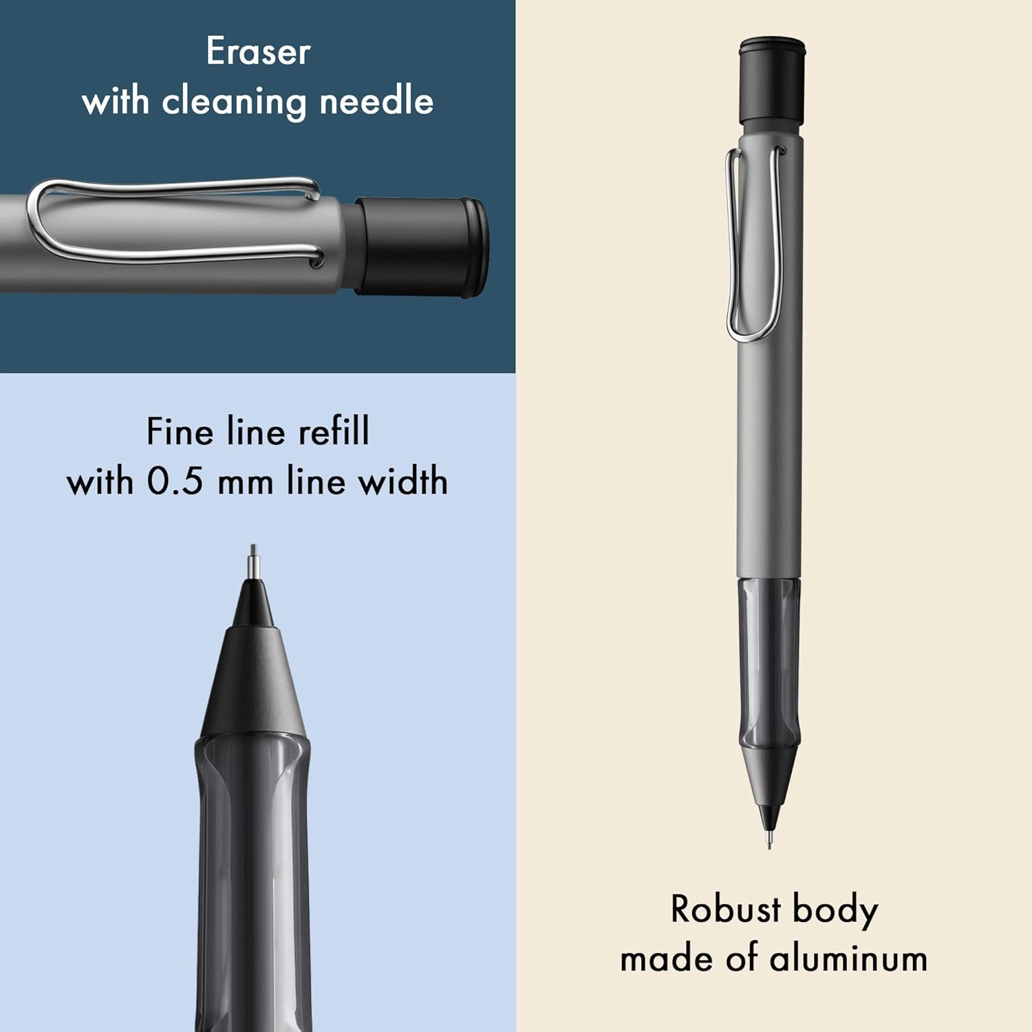 LAMY AL-star graphite - Mechanical Pencil with transparent, ergonomic grip & lightweight aluminum body - including LAMY M 41 fine line refill 0.5 mm & eraser tip