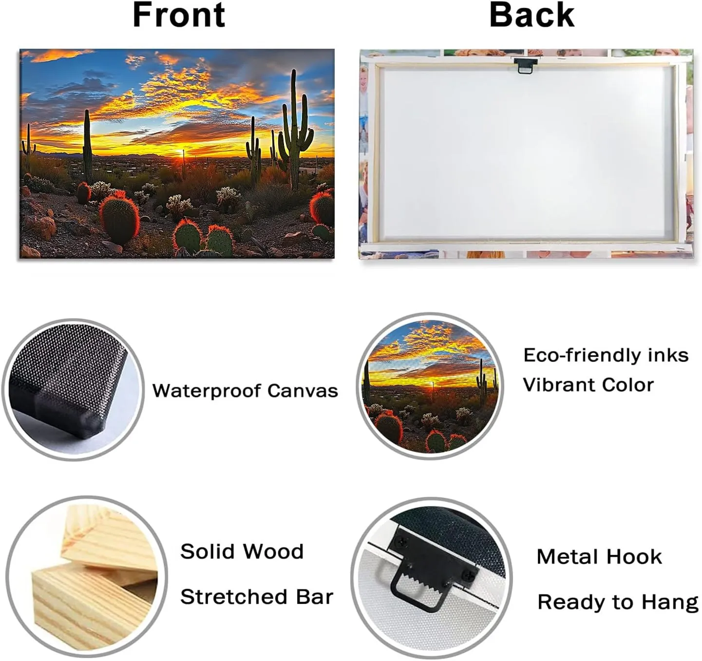 Landscape Canvas Wall Art Cactus Plant Picture Nature Scenery Painting Sonoran Desert Sunset Prints Living Room Bathroom Bedroom Home Office Decor Framed(Nature-10,12.00"x18.00")