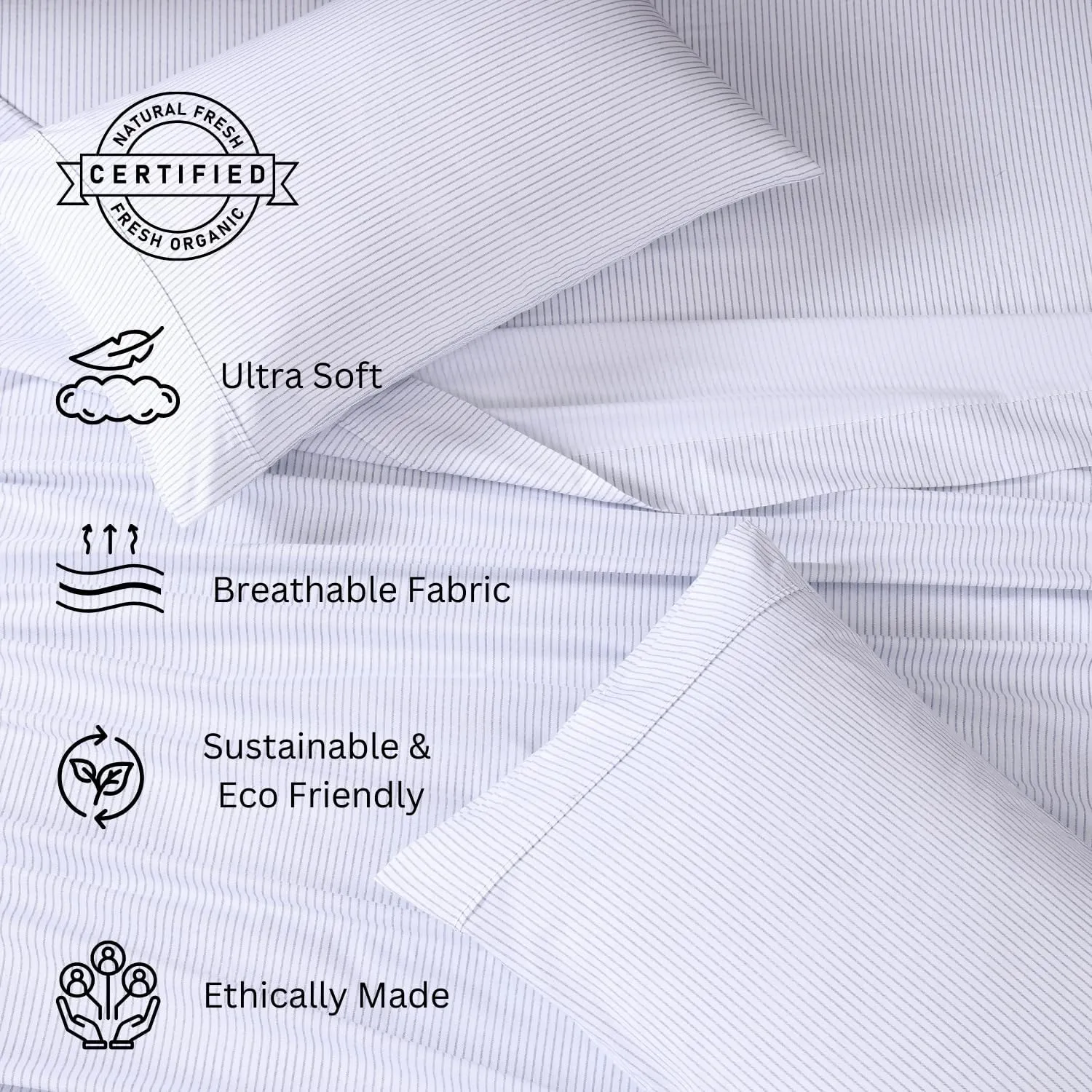 LANE LINEN 100% Organic Cotton Printed California King Sheets Set, 4-Piece All Season Fully Elasticized Deep Pocket Fits Mattress Upto 15", Mercerized Printed Cal King Sheet Set -Ticking Stripe Blue