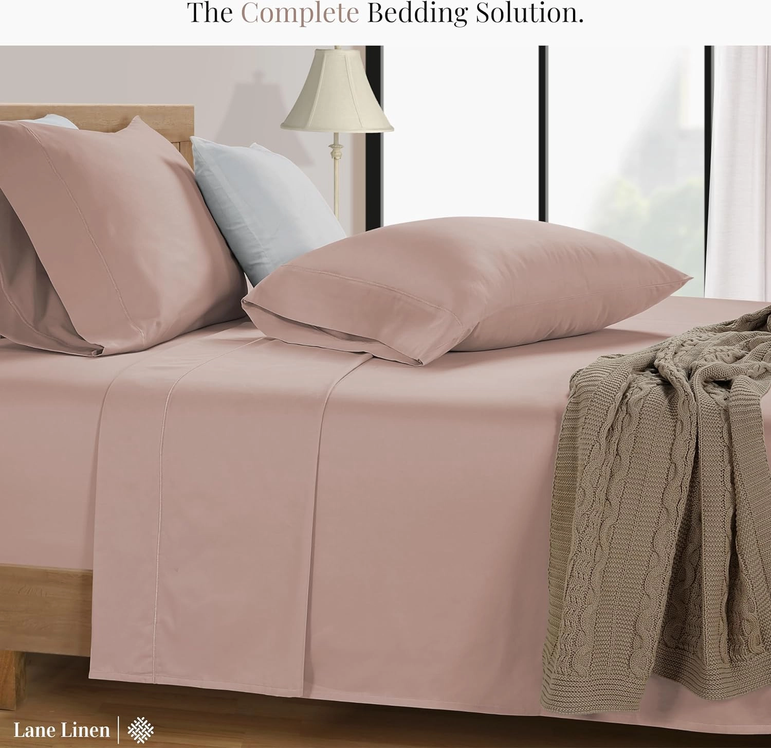 LANE LINEN 600 TC Dusty Rose Sheets Queen Size Set, 100% Mercerized Cotton Fully Elasticized Deep Pocket Queen Sheet Set, Soft & Comfy Hotel Style Queen Bedding Set - Sateen Weave