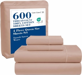 LANE LINEN 600 TC Dusty Rose Sheets Queen Size Set, 100% Mercerized Cotton Fully Elasticized Deep Pocket Queen Sheet Set, Soft & Comfy Hotel Style Queen Bedding Set - Sateen Weave