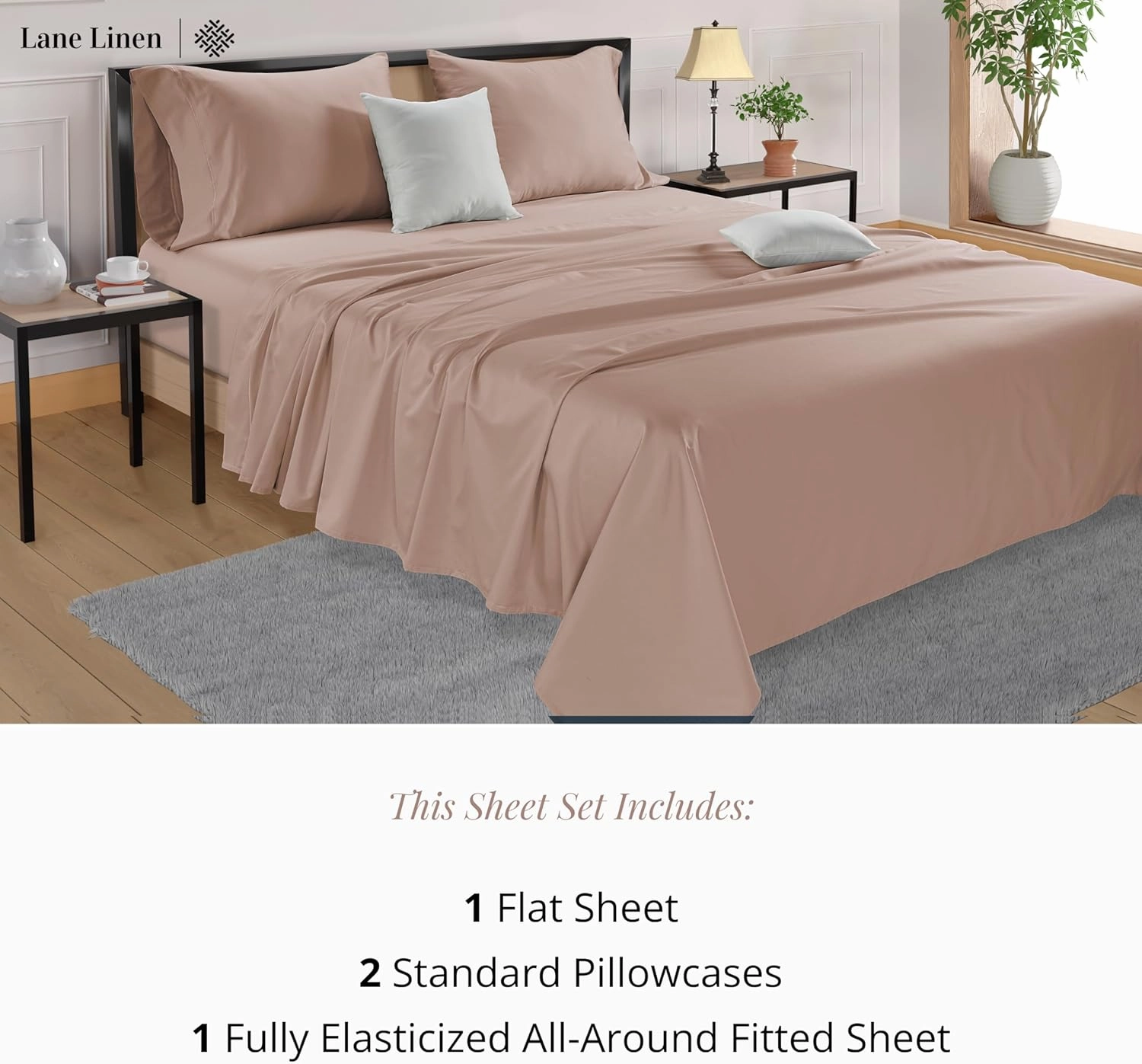 LANE LINEN 600 TC Dusty Rose Sheets Queen Size Set, 100% Mercerized Cotton Fully Elasticized Deep Pocket Queen Sheet Set, Soft & Comfy Hotel Style Queen Bedding Set - Sateen Weave