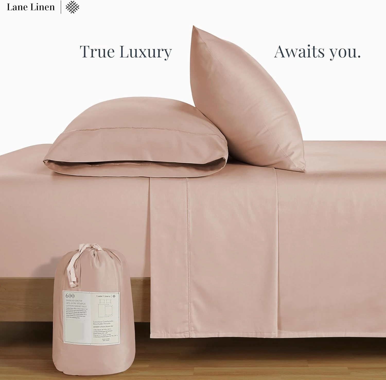 LANE LINEN 600 TC Dusty Rose Sheets Queen Size Set, 100% Mercerized Cotton Fully Elasticized Deep Pocket Queen Sheet Set, Soft & Comfy Hotel Style Queen Bedding Set - Sateen Weave