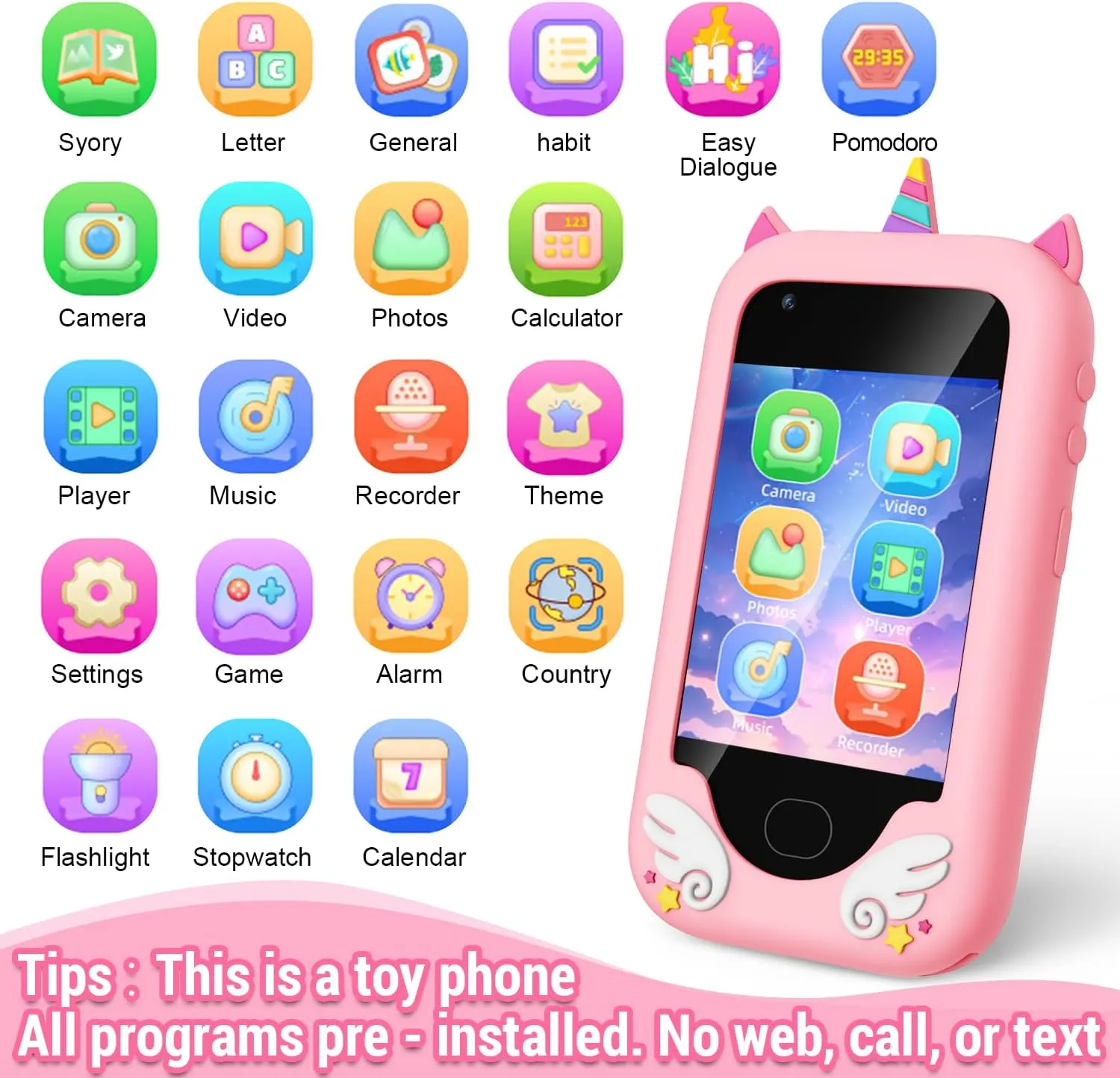 Lapare Kids Smartphone Toy, Toddler Learning Toy Phone with Dual Camera, Game, Music Player, Christmas Birthday Gifts for Girls Age 3-8