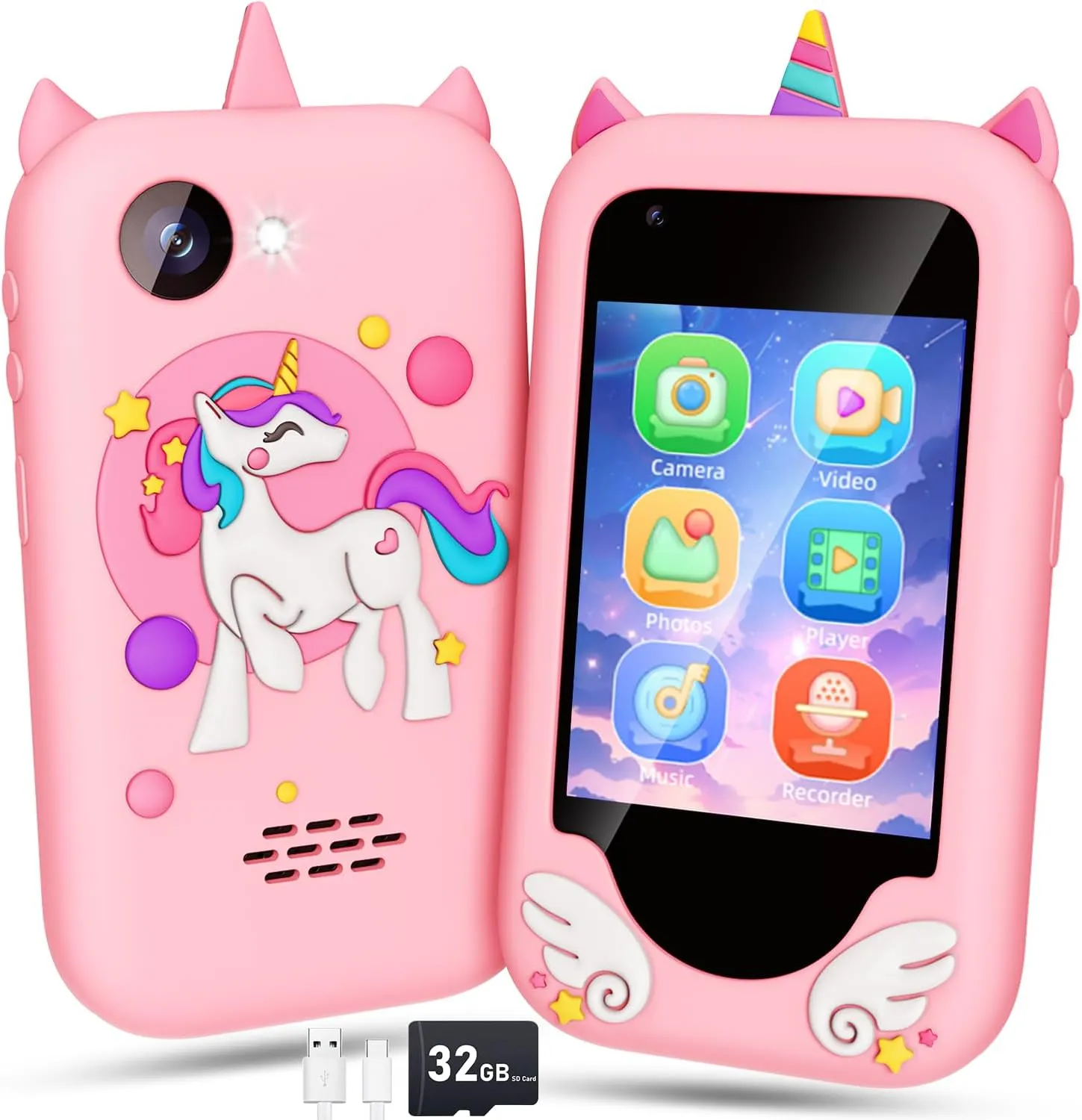 Lapare Kids Smartphone Toy, Toddler Learning Toy Phone with Dual Camera, Game, Music Player, Christmas Birthday Gifts for Girls Age 3-8