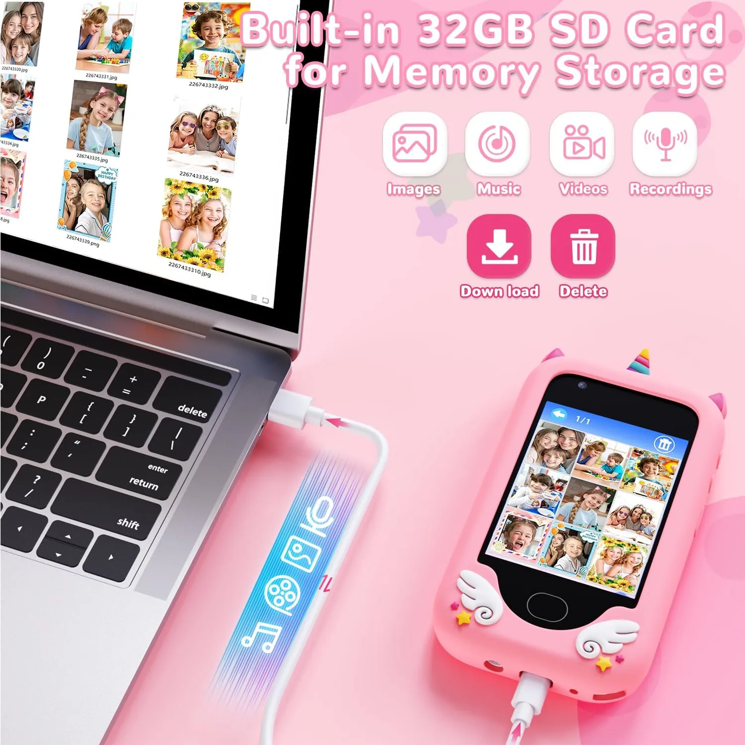 Lapare Kids Smartphone Toy, Toddler Learning Toy Phone with Dual Camera, Game, Music Player, Christmas Birthday Gifts for Girls Age 3-8
