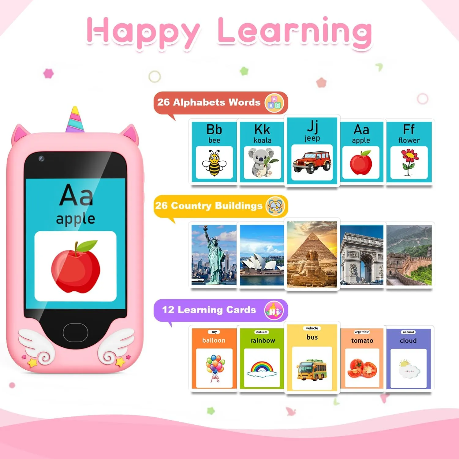 Lapare Kids Smartphone Toy, Toddler Learning Toy Phone with Dual Camera, Game, Music Player, Christmas Birthday Gifts for Girls Age 3-8