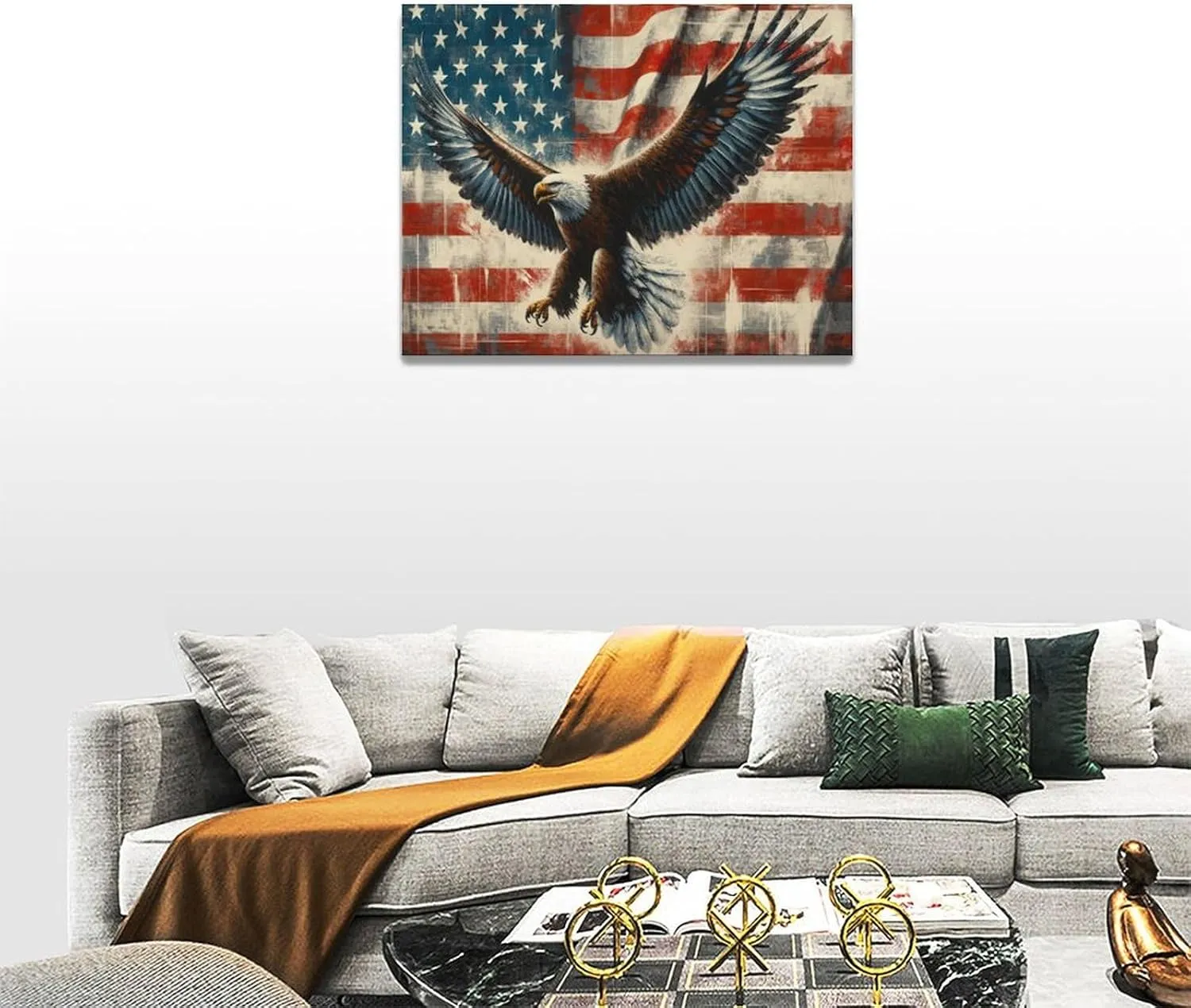 Large Bald Eagle Wall Art American Flag and Eagle Pictures Wall Decor Patriotic Motivational Bedroom Sign Canvas Painting Prints Modern Home Decoration Artworks Framed for Living Room Office 16"x12"