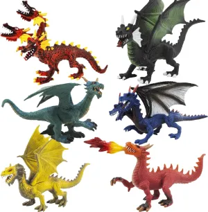 Large Dragon Toys, 6Pcs Dragon Action Figures Set Plastic Flying Dragon Figurines Toy for Kids Adults, Realistic Ancient Dragon Toys Cake Toppers for Kids Children Adults Birthday Party Decorations