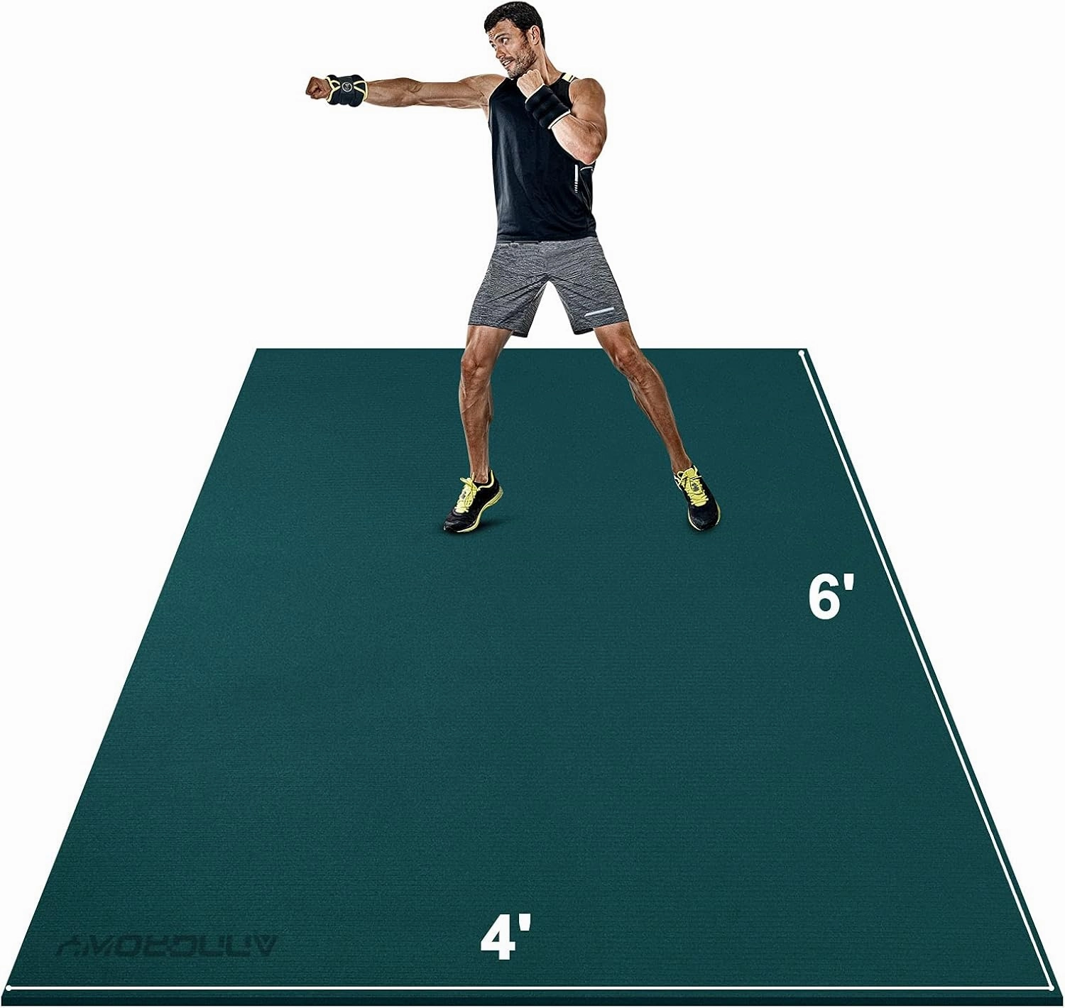 Large Workout Mat 6'x2' & 6'x4' - Home Gym Flooring for Weightlifting, Jump Rope, MMA, Yoga, Cardio, Stretch, Plyo, HIIT - Shoe-Friendly