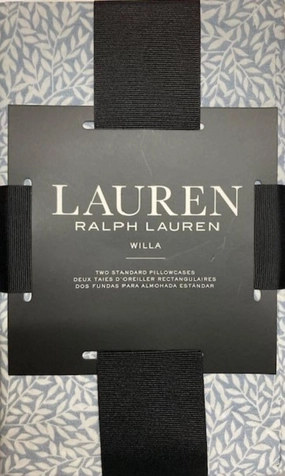 Lauren Ralph Lauren Willa Bedding Spencer Leaf Sateen Standard Pillowcase Set Cotton, Blue Chambray Cream
