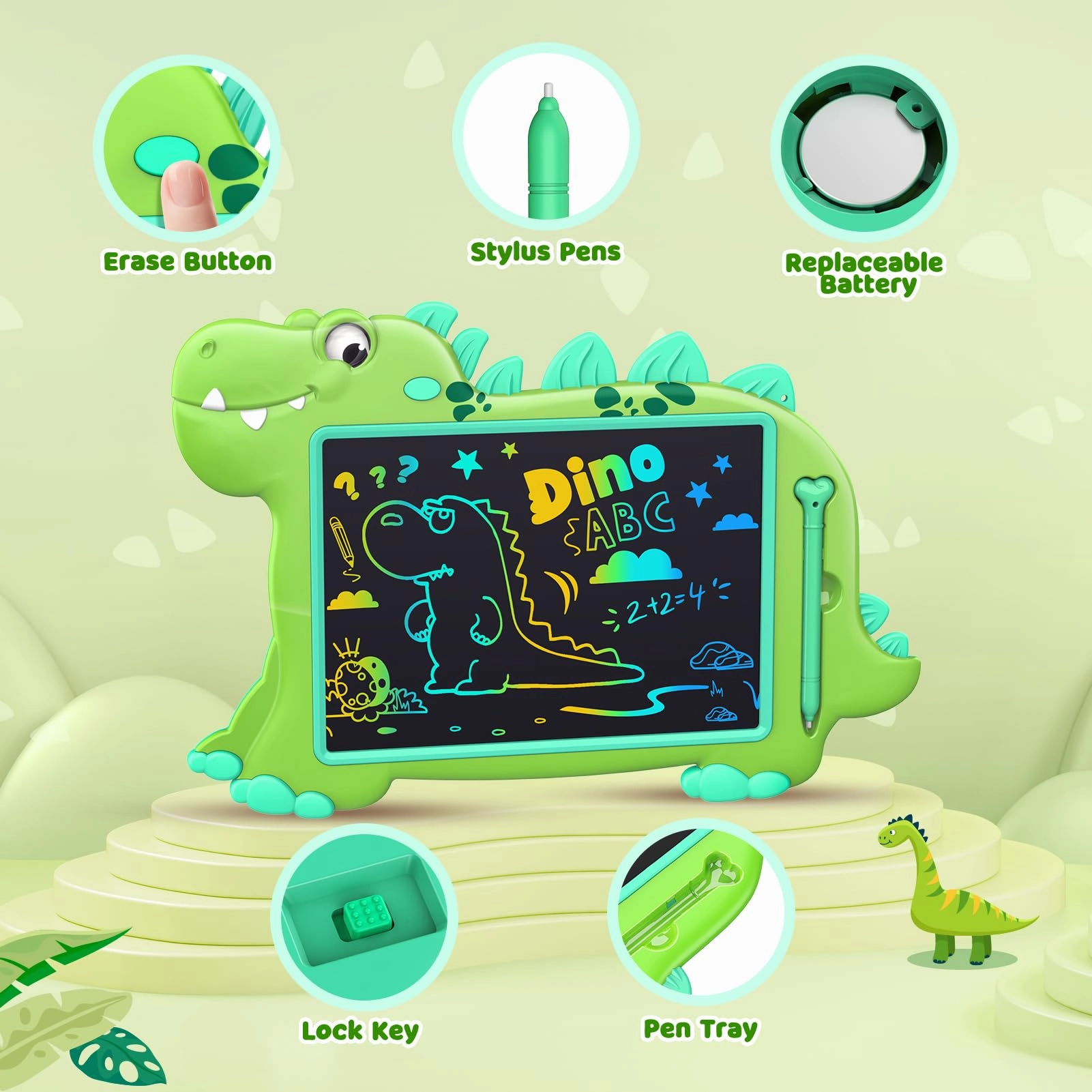 LCD Drawing Writing Tablet,Cute Drawing Pad Doodle Board for Kids Toddler Toys for 2 3 4 5 6 7 8 Year Old Boys Girls,10in Dinosaur Drawing Board Airplane Car Travel Toys Gifts for Birthday Christmas