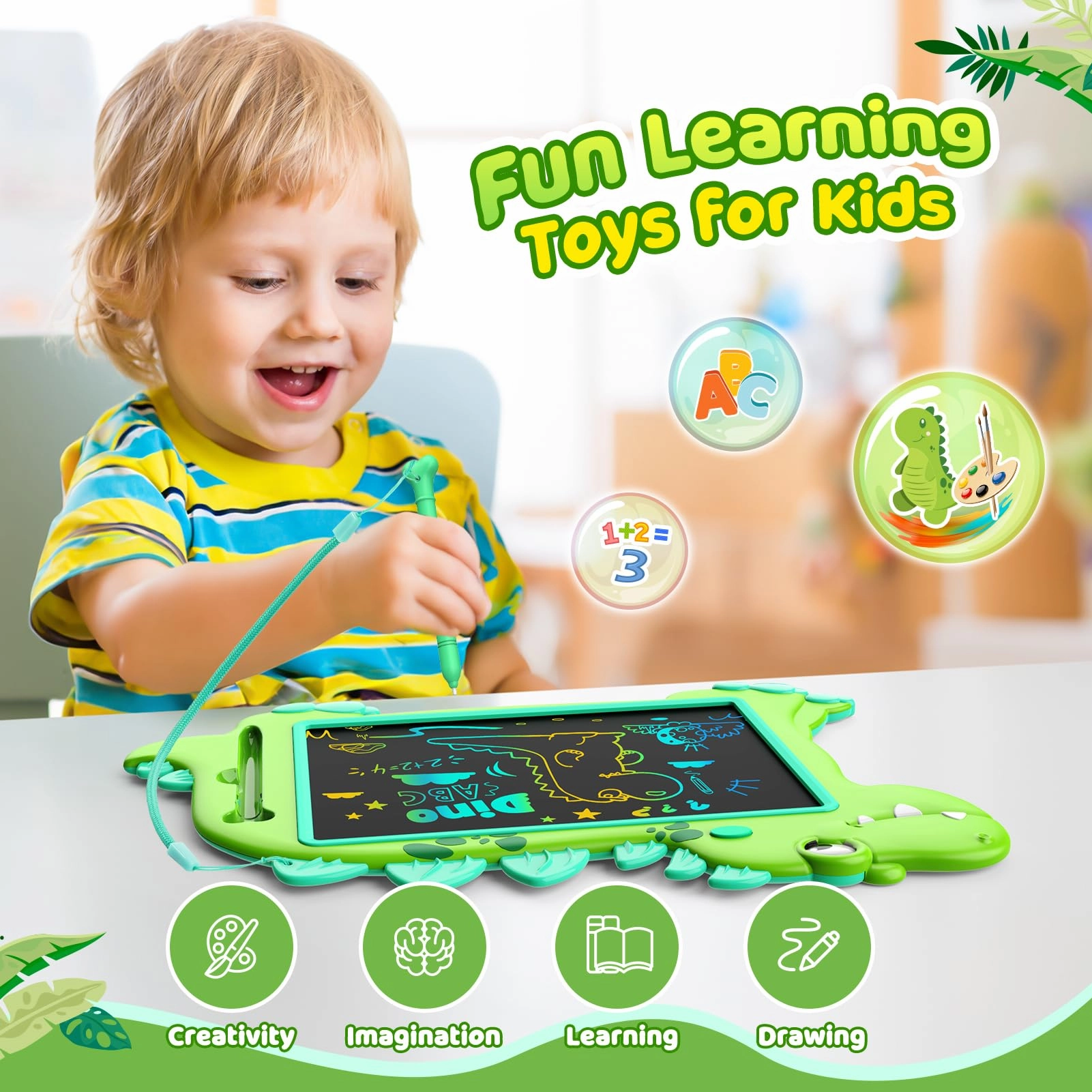 LCD Drawing Writing Tablet,Cute Drawing Pad Doodle Board for Kids Toddler Toys for 2 3 4 5 6 7 8 Year Old Boys Girls,10in Dinosaur Drawing Board Airplane Car Travel Toys Gifts for Birthday Christmas