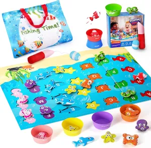 Learning Toy for Toddlers 1 2 3 Years Old, Counting, Matching & Sorting Montessori Learning with Alphabet Sea Animals & 7 Color Sorting Bowls, Fine Motor Skills Boy Girl Gift