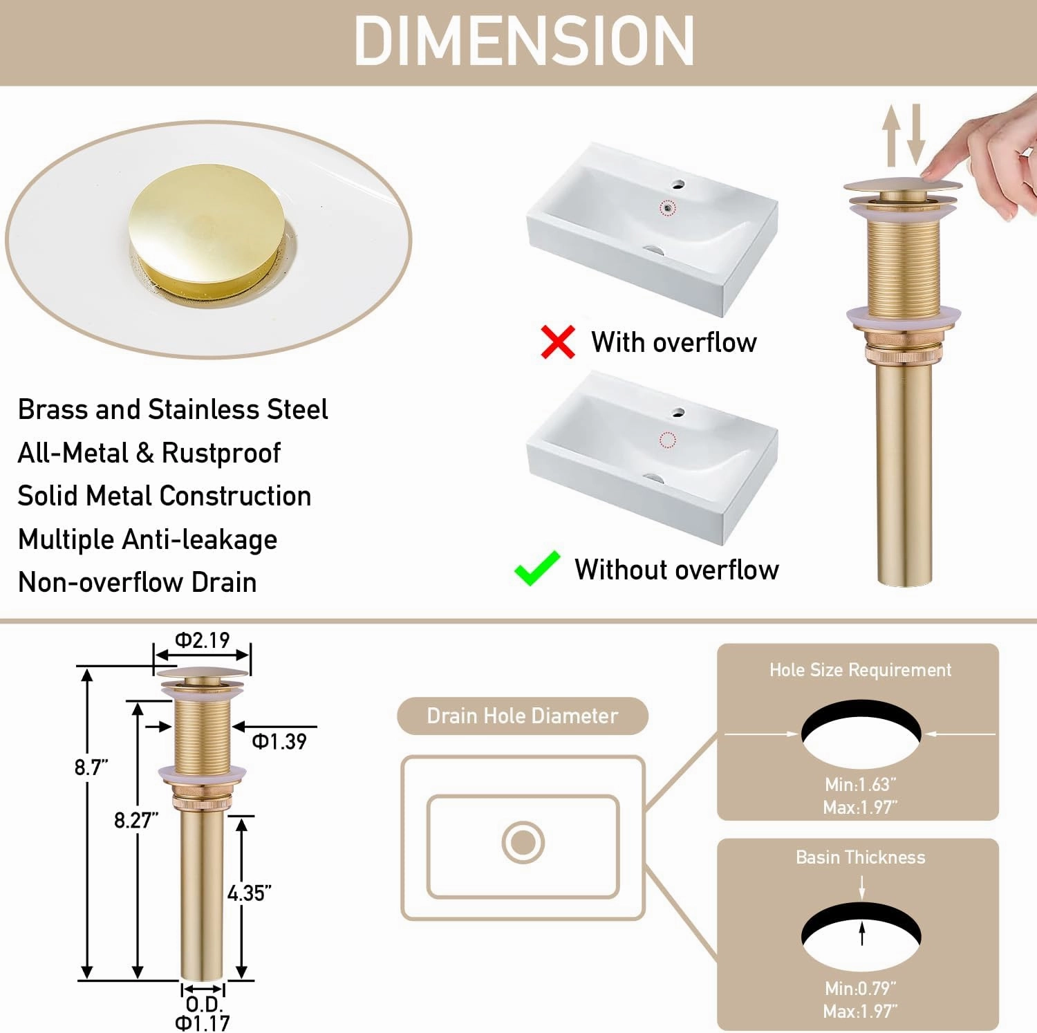 LED Bathroom Sink Faucet, Brushed Gold Waterfall Single Hole Handle Vanity Faucets for Sinks 1 Hole with Metal Pop Up Drain and 2 Water Supply Lines, Open Glass Spout