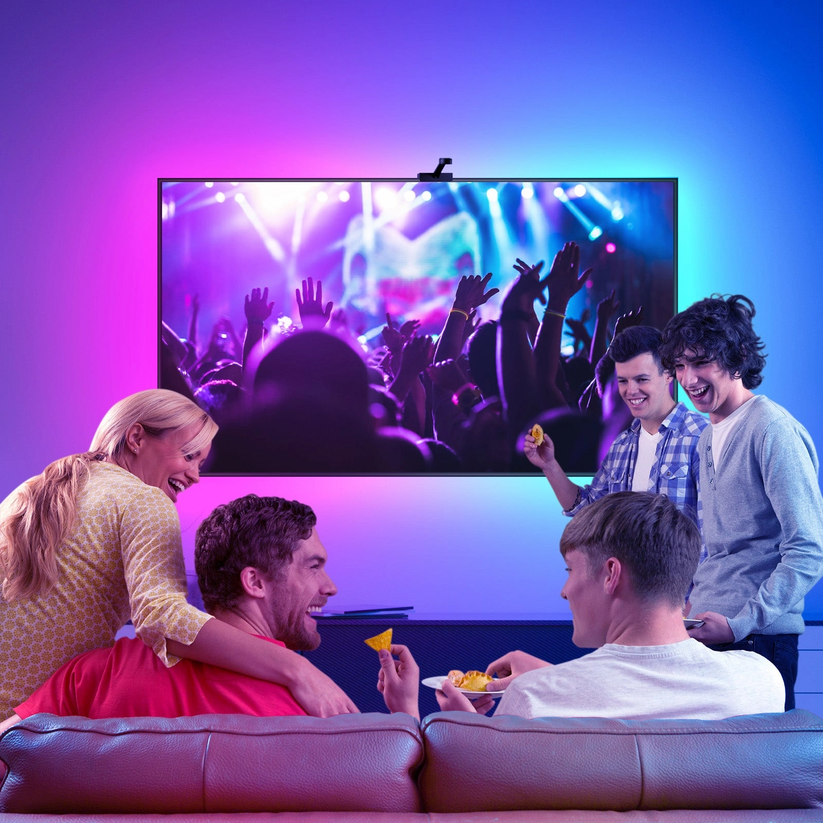 LED TV Backlight with Camera, 3.8M RGBIC LED Strip Light for 55-65 inch TVs, Smart TV Lights with Bluetooth and Wi-Fi Control, Works with Alexa, Music Sync