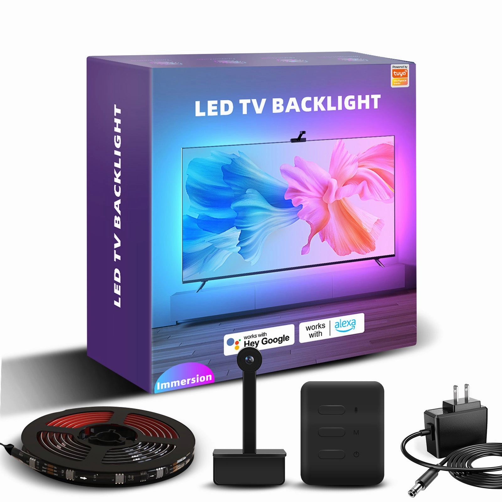 LED TV Backlight with Camera, 3.8M RGBIC LED Strip Light for 55-65 inch TVs, Smart TV Lights with Bluetooth and Wi-Fi Control, Works with Alexa, Music Sync