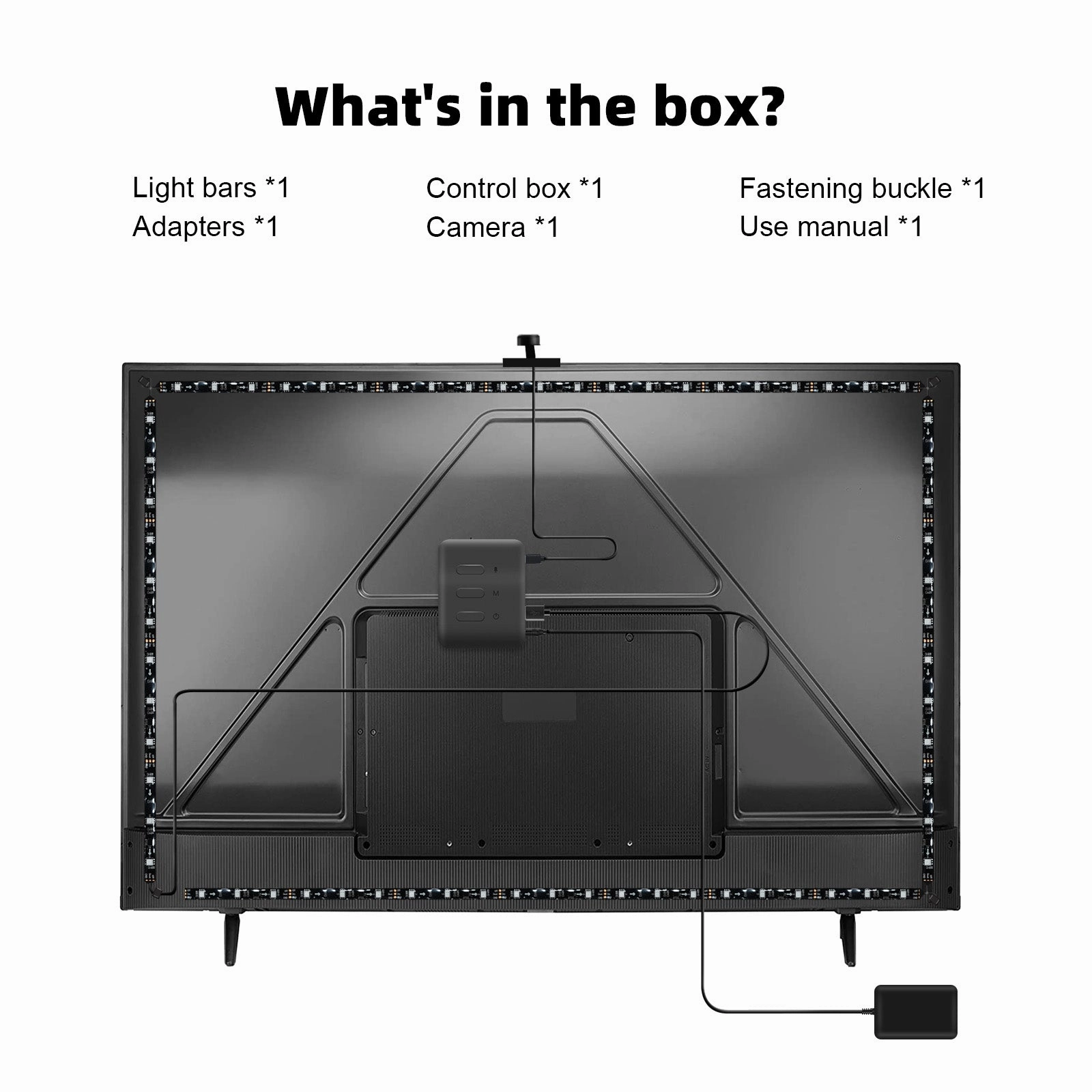 LED TV Backlight with Camera, 3.8M RGBIC LED Strip Light for 55-65 inch TVs, Smart TV Lights with Bluetooth and Wi-Fi Control, Works with Alexa, Music Sync