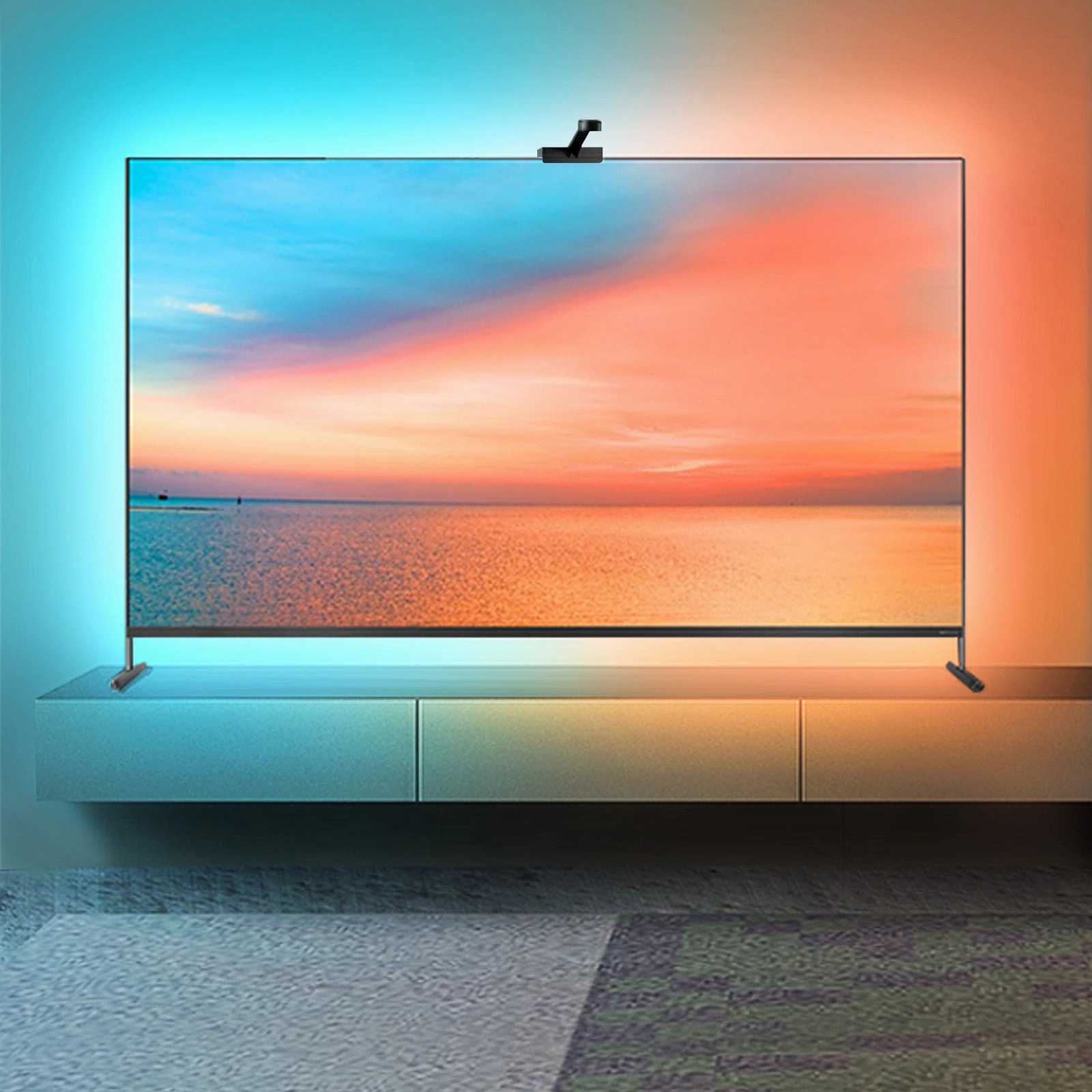 LED TV Backlight with Camera, 3.8M RGBIC LED Strip Light for 55-65 inch TVs, Smart TV Lights with Bluetooth and Wi-Fi Control, Works with Alexa, Music Sync
