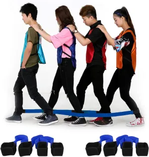 Legged Race Band For 4 ppl, Team Building, Outdoor Party Group Game for Kid Adult, Cooperative Team Race for Birthday Party, Relay Race, Field Day, Backyard Activity Game with Carrying Pouch(Blue)