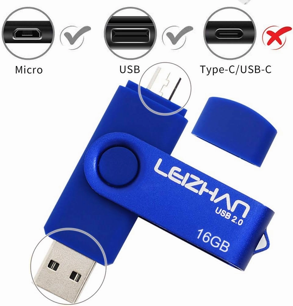 LEIZHAN Micro Flash Drive 128GB USB Drive OTG Micro Android Phone Pendrive Photo Stick USB 2.0 Memory Stick for Samsung Galaxy, Xiaomi,LG,Sony,One-Plus,HTC, Meizu, Blue
