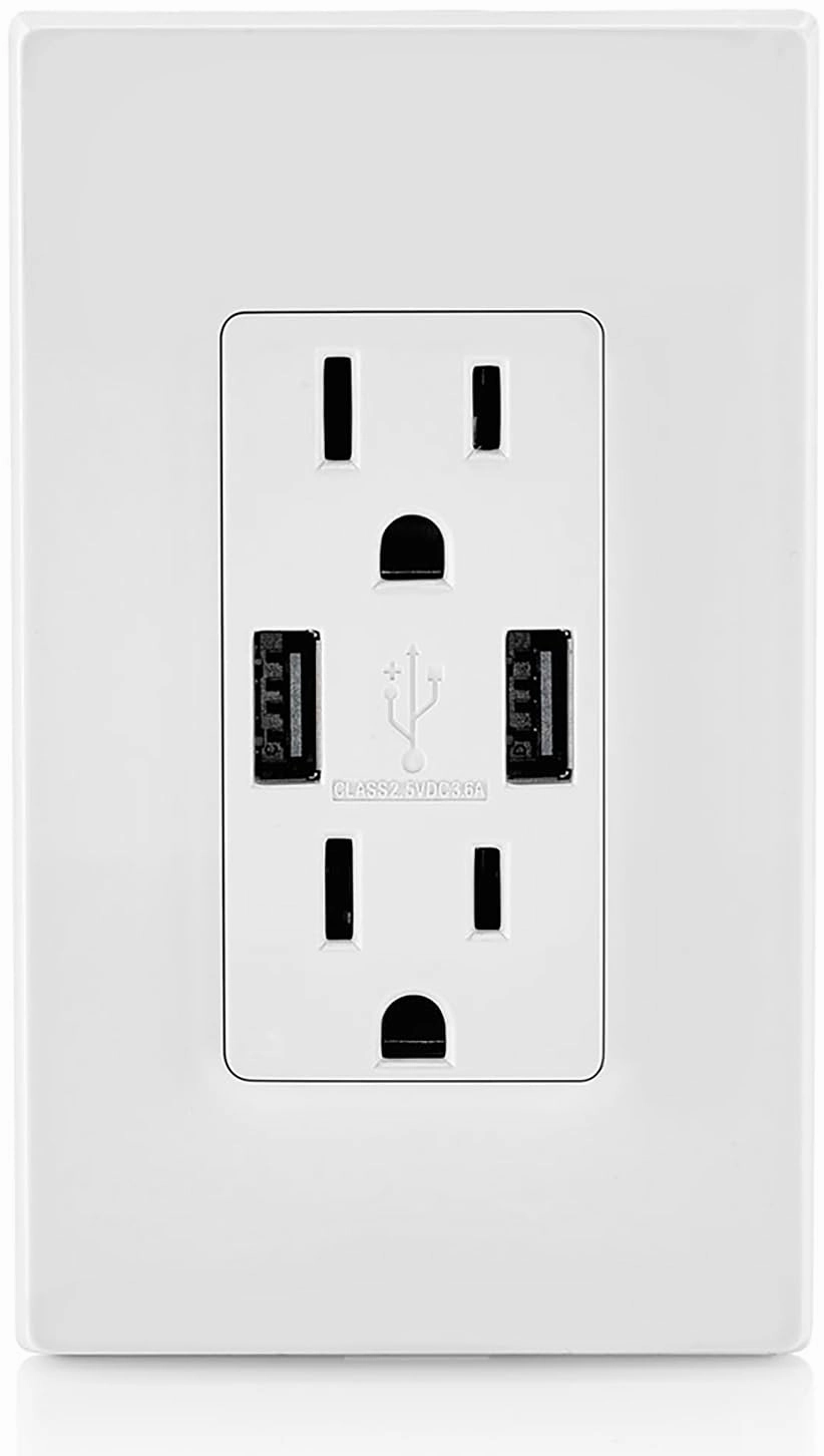Leviton 15 Amp Decora Combination Tamper Resistant Duplex Outlet and USB Outlet, White
