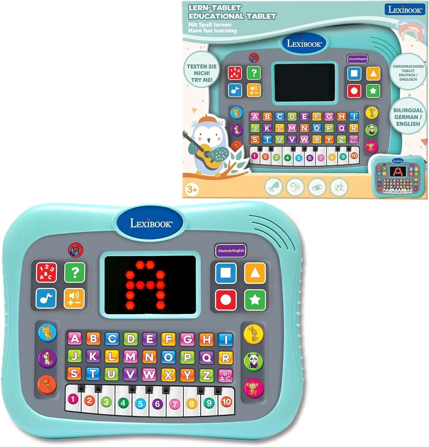 Lexibook, Learning Tablet, Bilingual English/German, Speaking Tablet with Screen for Learning Alphabet, Numbers and Animals, Piano and Interactive Quiz Modes, Blue, JCPAD007i3