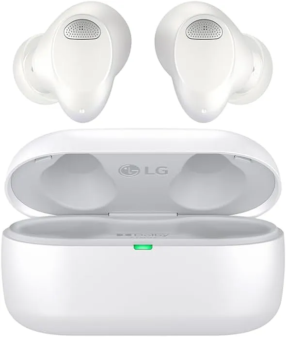 LG Tone Free T80 Dolby Atmos True Wireless Earbuds, Adaptive Noise Cancelling, IPX4 Water Resistant, Up to 36 Hours of Battery Life, White