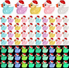 Liliful 250 Pcs Mini Christmas Resin Ducks Miniature Duck Figures Ornament Small Micro Landscape Garden Aquarium Dollhouse Decoration Charms Beads for Christmas Accessories, Multi Color (Luminous)
