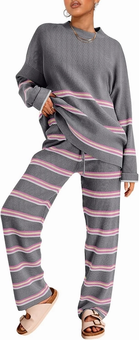 LILLUSORY 2 Piece Sets for Women 2025 Two Piece Lounge Sets Fall Fashion Oversized Striped Knit Sweaters Outfits Clothes