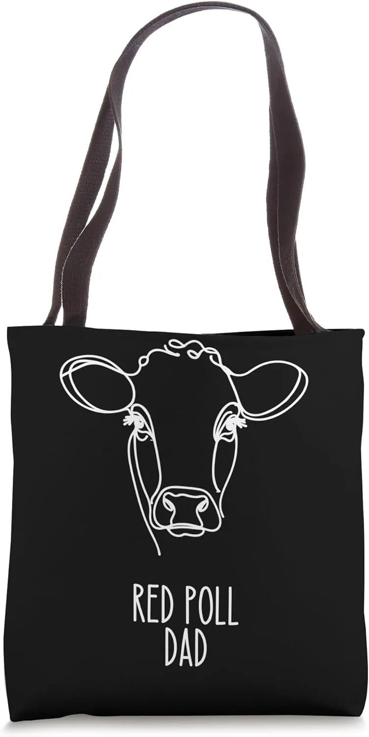 Line Art Best Cow Dad Men - Red Poll Tote Bag