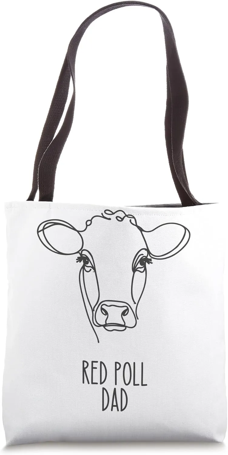 Line Art Best Cow Dad Men - Red Poll Tote Bag