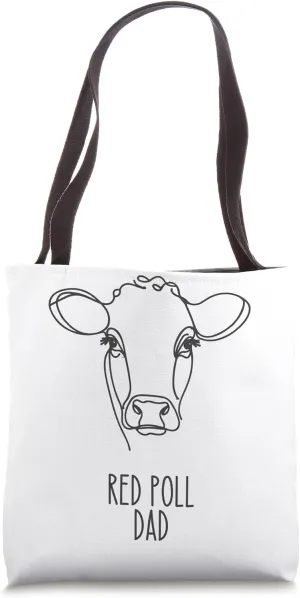 Line Art Best Cow Dad Men - Red Poll Tote Bag