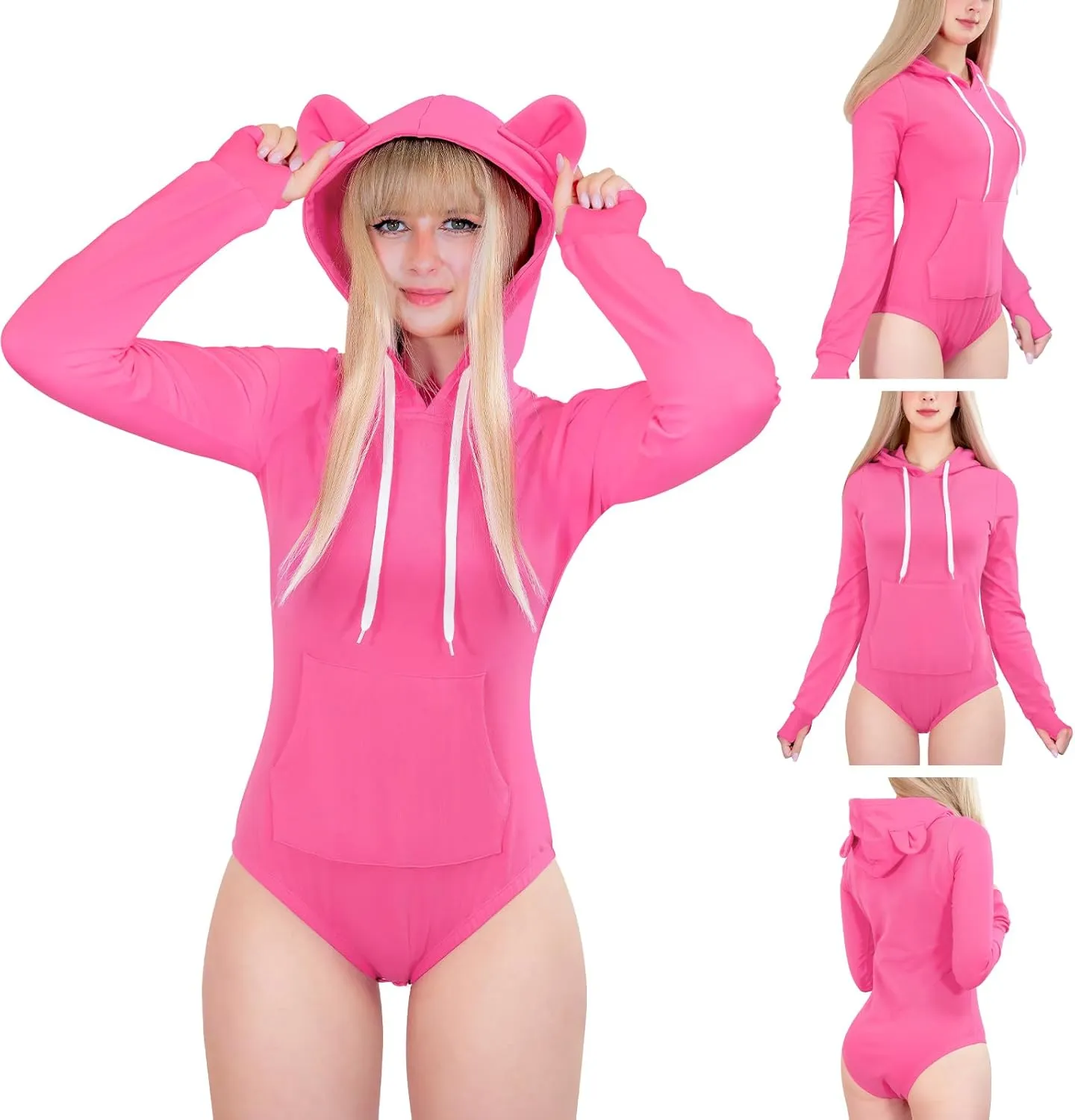 Littleforbig Cotton Romper Onesie Pajamas Hoodie Bodysuit - Cozy Bear Hoodie Sweatshirt Onesie